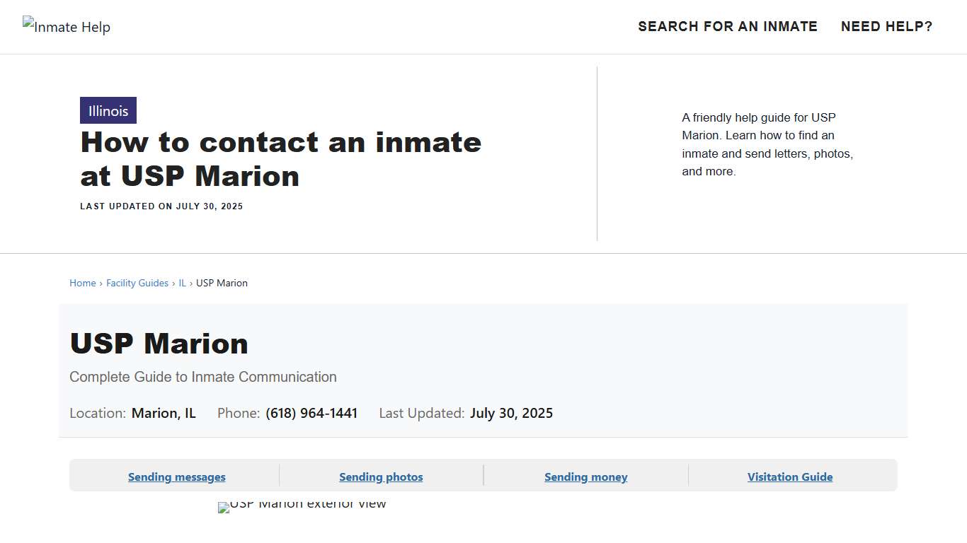 How to contact an inmate at USP Marion - Inmate Help